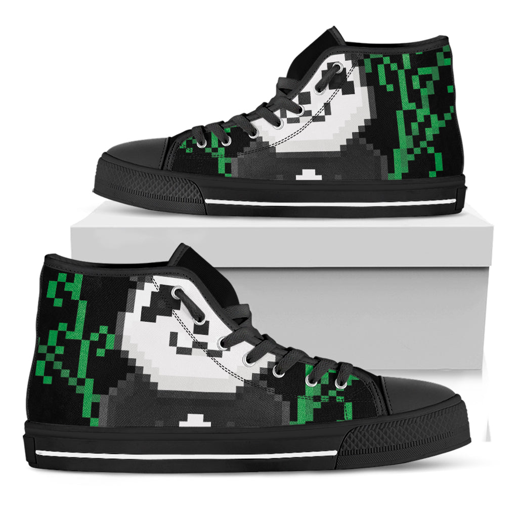 8-Bit Pixel Panda Print Black High Top Shoes