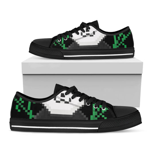 8-Bit Pixel Panda Print Black Low Top Shoes 