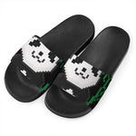 8-Bit Pixel Panda Print Black Slide Sandals