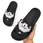 8-Bit Pixel Panda Print Black Slide Sandals