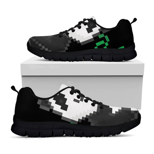 8-Bit Pixel Panda Print Black Sneakers