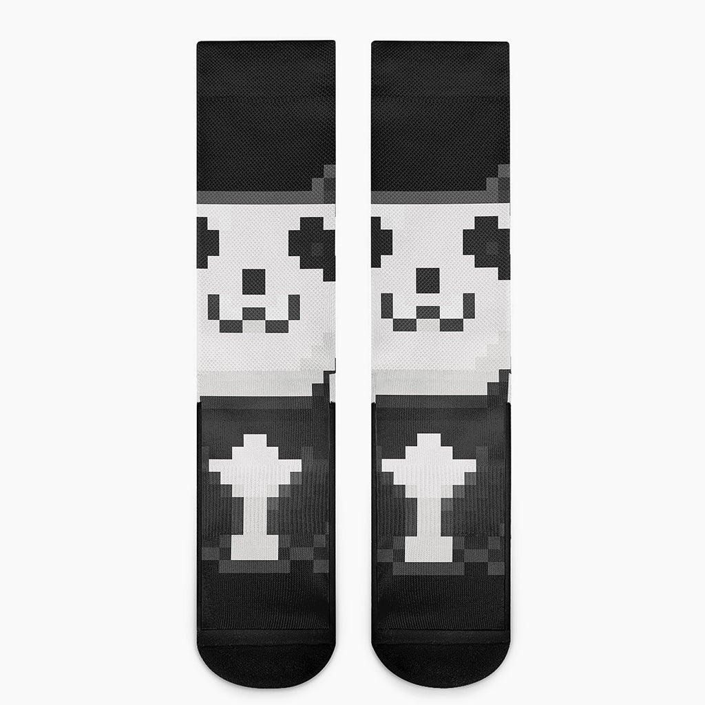 8-Bit Pixel Panda Print Crew Socks