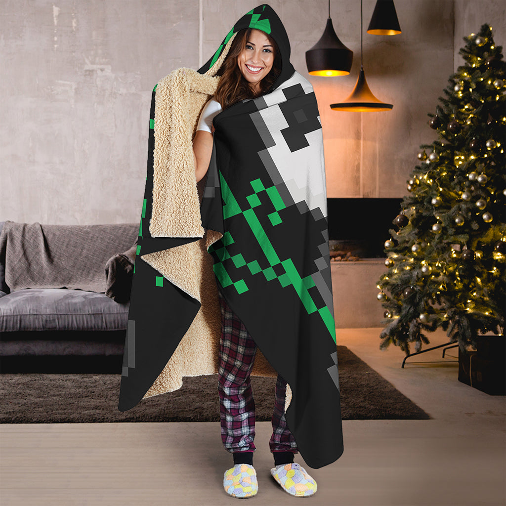 8-Bit Pixel Panda Print Hooded Blanket