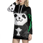 8-Bit Pixel Panda Print Pullover Hoodie Dress
