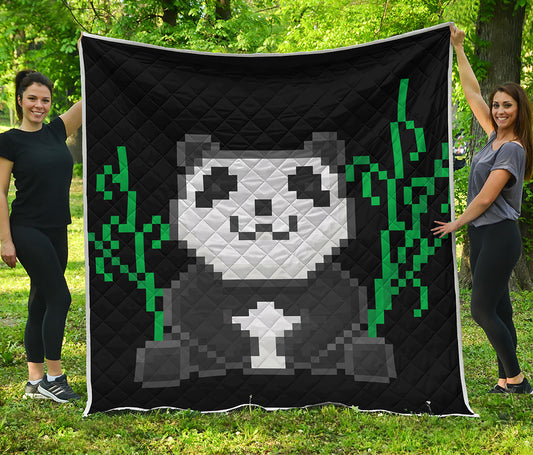 8-Bit Pixel Panda Print Quilt