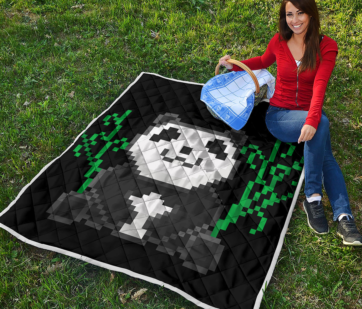 8-Bit Pixel Panda Print Quilt