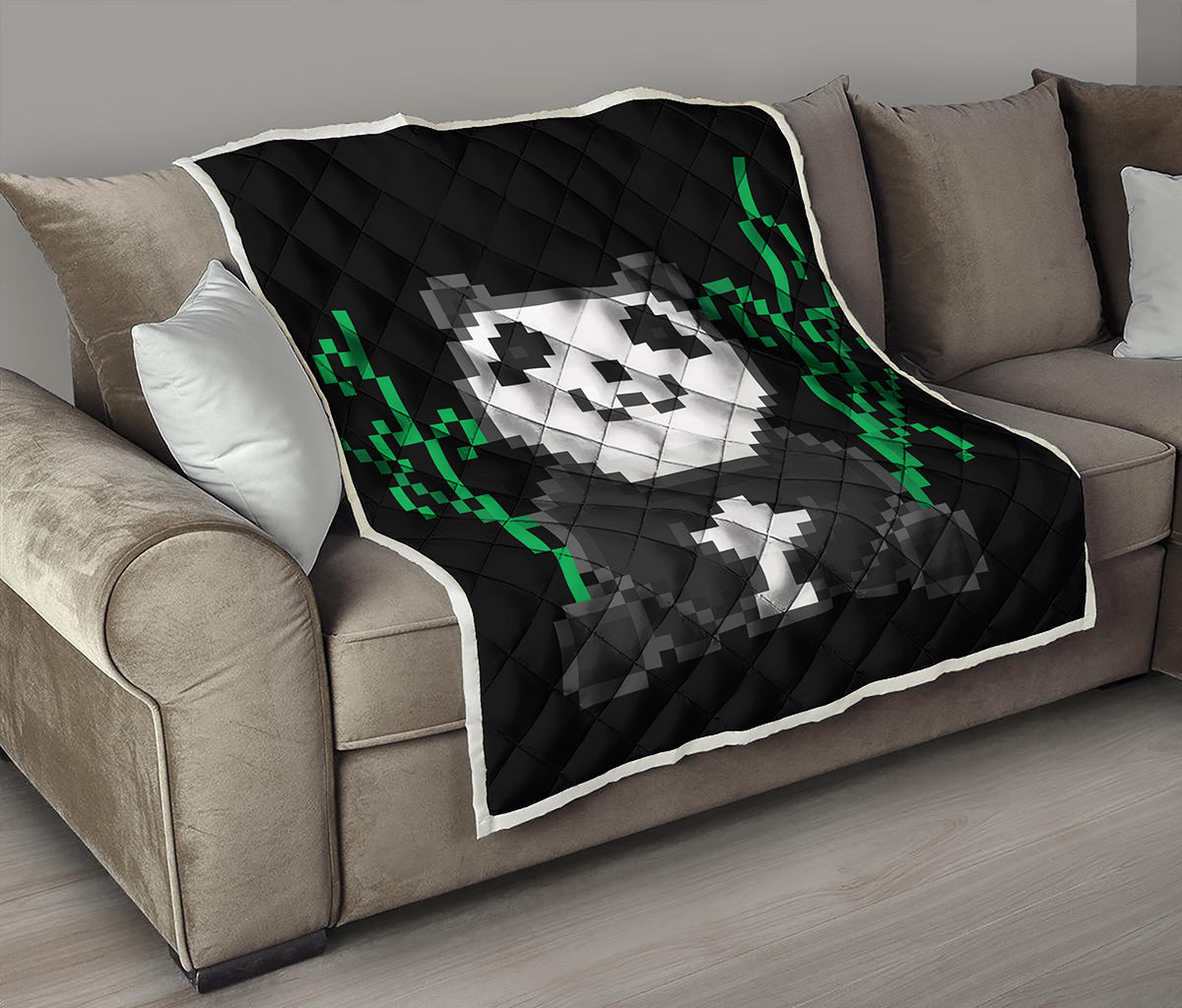 8-Bit Pixel Panda Print Quilt