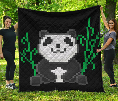 8-Bit Pixel Panda Print Quilt