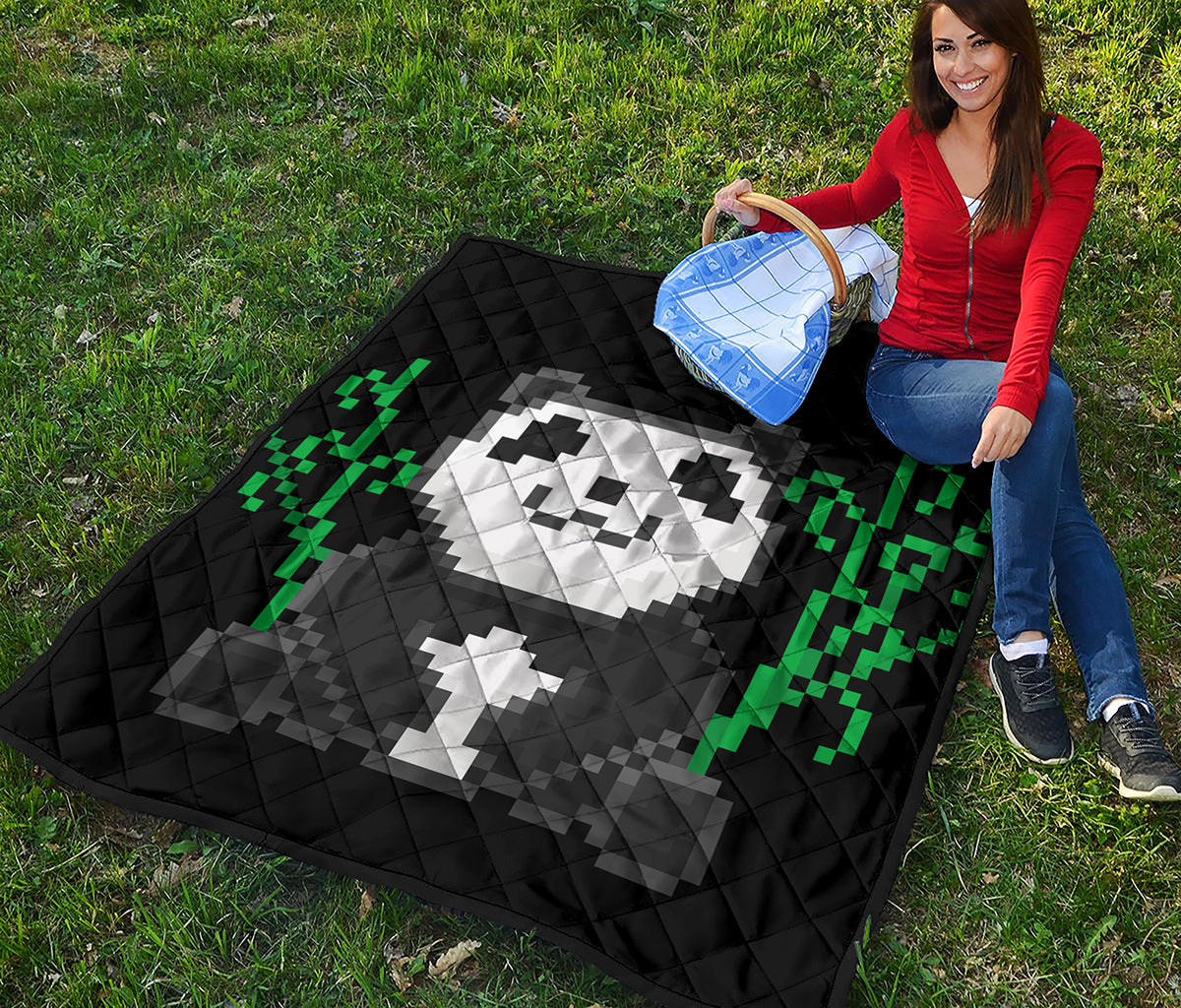 8-Bit Pixel Panda Print Quilt