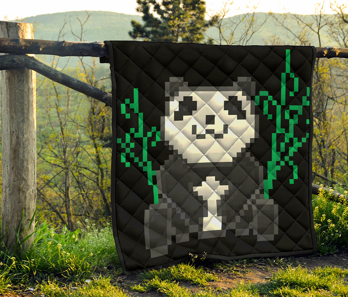 8-Bit Pixel Panda Print Quilt