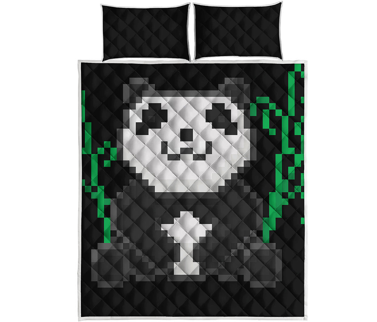 8-Bit Pixel Panda Print Quilt Bed Set