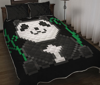 8-Bit Pixel Panda Print Quilt Bed Set