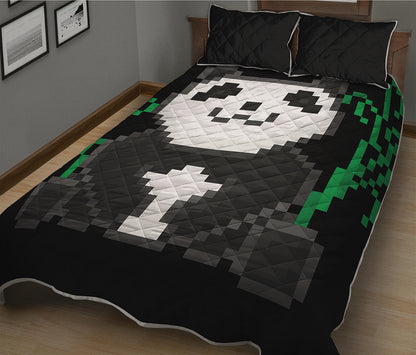 8-Bit Pixel Panda Print Quilt Bed Set