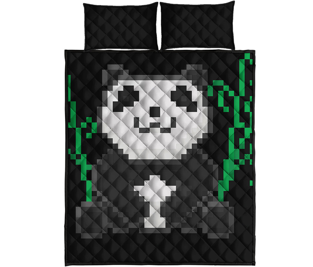 8-Bit Pixel Panda Print Quilt Bed Set