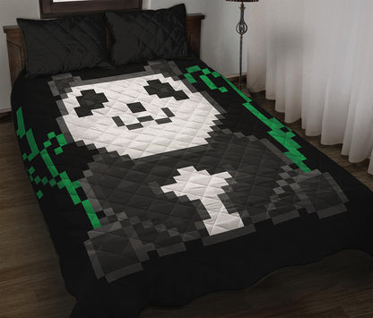 8-Bit Pixel Panda Print Quilt Bed Set