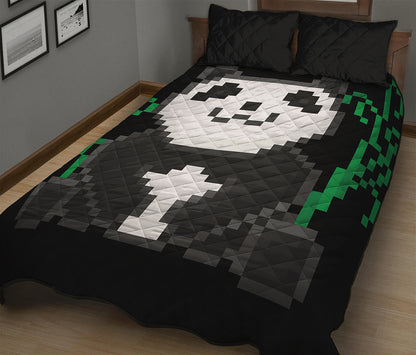 8-Bit Pixel Panda Print Quilt Bed Set
