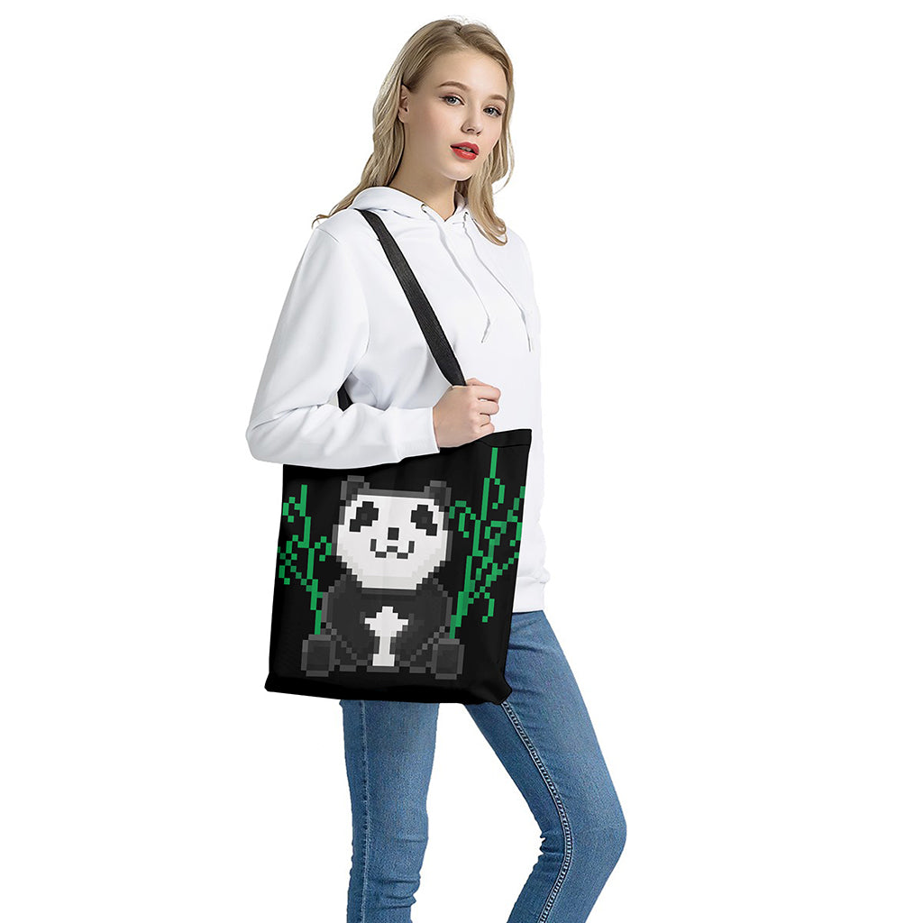 8-Bit Pixel Panda Print Tote Bag
