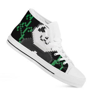 8-Bit Pixel Panda Print White High Top Shoes