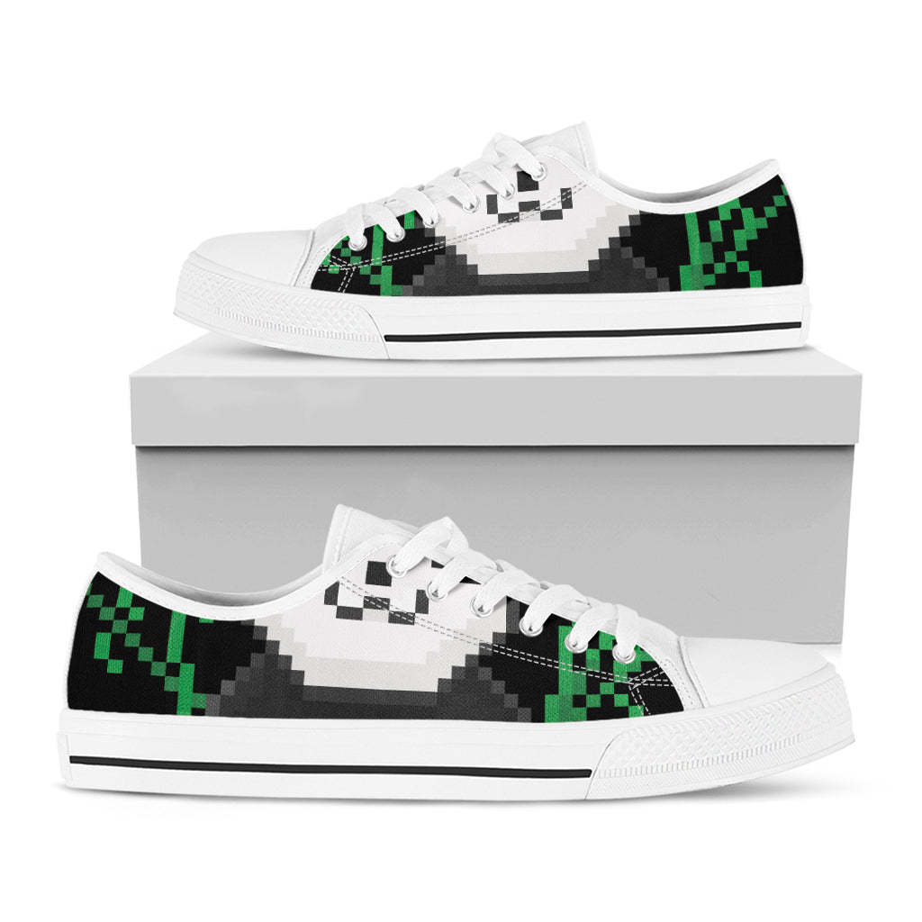 8-Bit Pixel Panda Print White Low Top Shoes