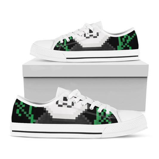 8-Bit Pixel Panda Print White Low Top Shoes