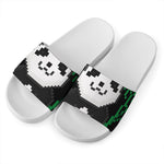8-Bit Pixel Panda Print White Slide Sandals