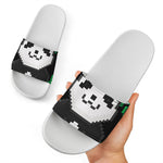8-Bit Pixel Panda Print White Slide Sandals