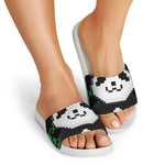8-Bit Pixel Panda Print White Slide Sandals