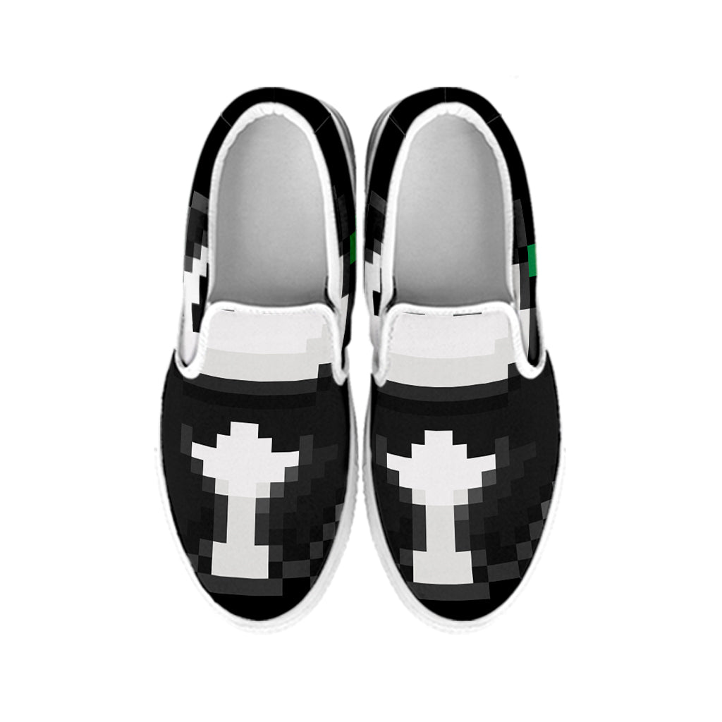 8-Bit Pixel Panda Print White Slip On Shoes