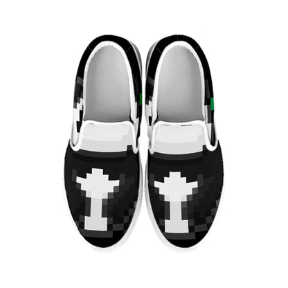 8-Bit Pixel Panda Print White Slip On Shoes
