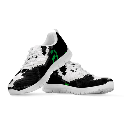8-Bit Pixel Panda Print White Sneakers