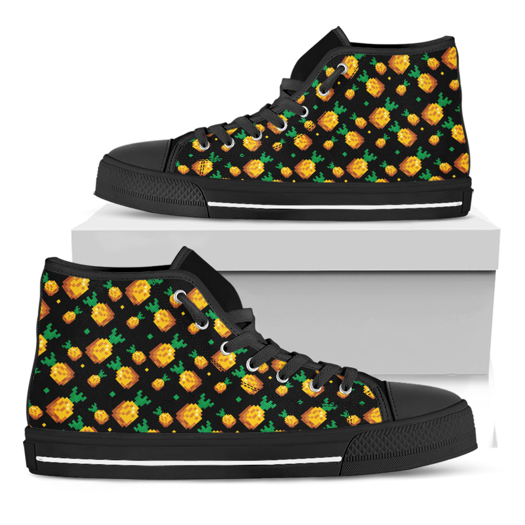 8-Bit Pixel Pineapple Print Black High Top Shoes