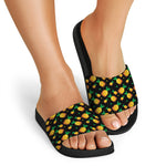 8-Bit Pixel Pineapple Print Black Slide Sandals