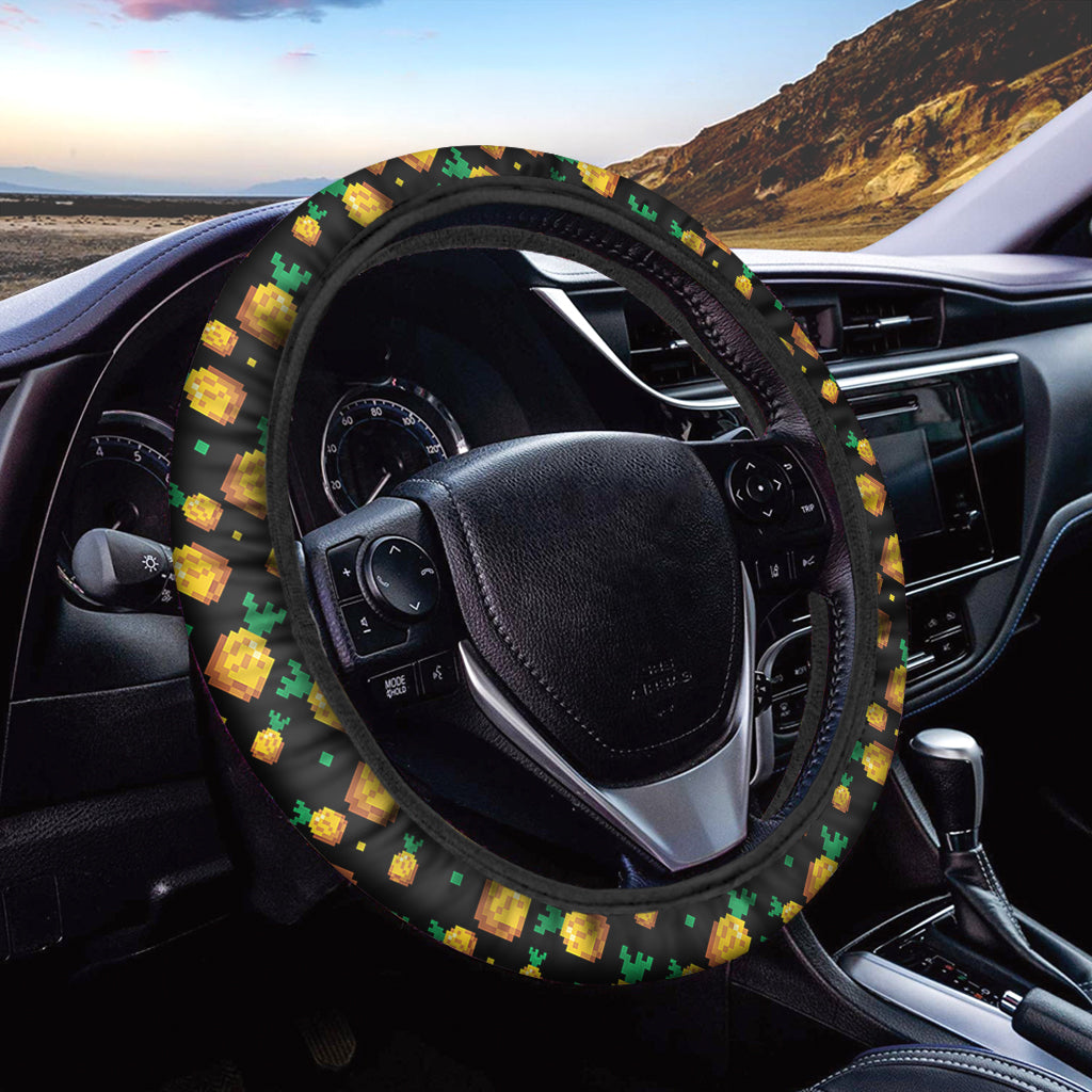 8-Bit Pixel Pineapple Print Car Steering Wheel Cover