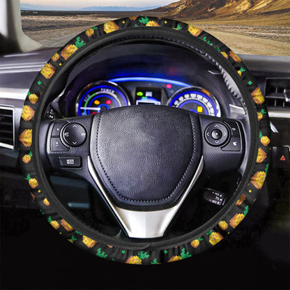 8-Bit Pixel Pineapple Print Car Steering Wheel Cover