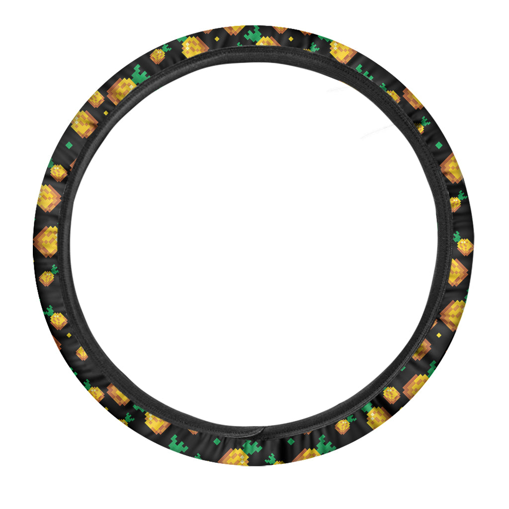 8-Bit Pixel Pineapple Print Car Steering Wheel Cover