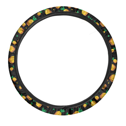 8-Bit Pixel Pineapple Print Car Steering Wheel Cover
