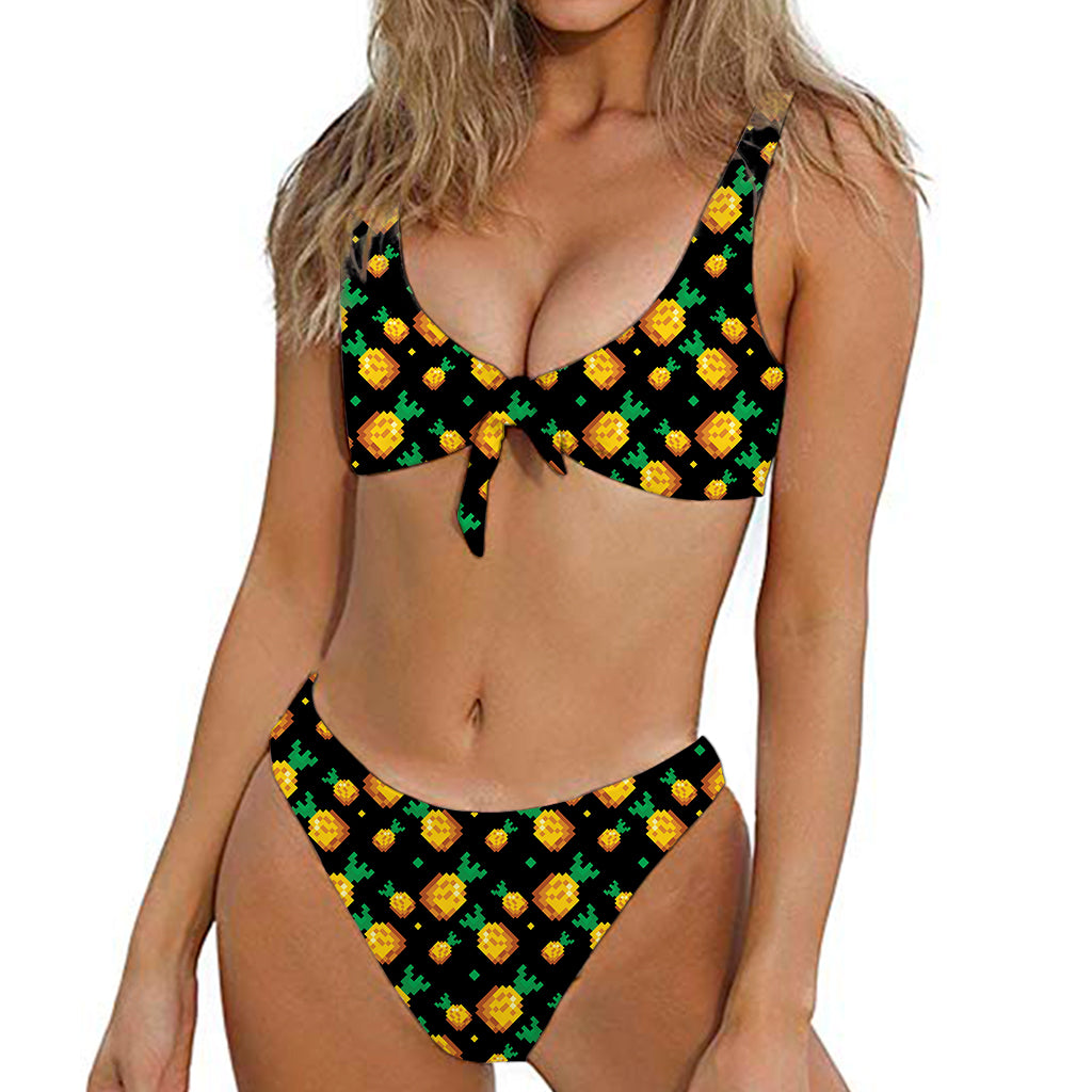8-Bit Pixel Pineapple Print Front Bow Tie Bikini