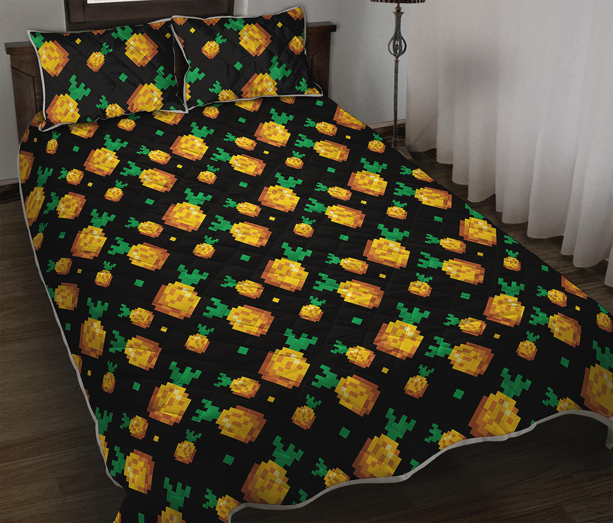 8-Bit Pixel Pineapple Print Quilt Bed Set