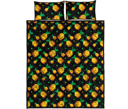 8-Bit Pixel Pineapple Print Quilt Bed Set
