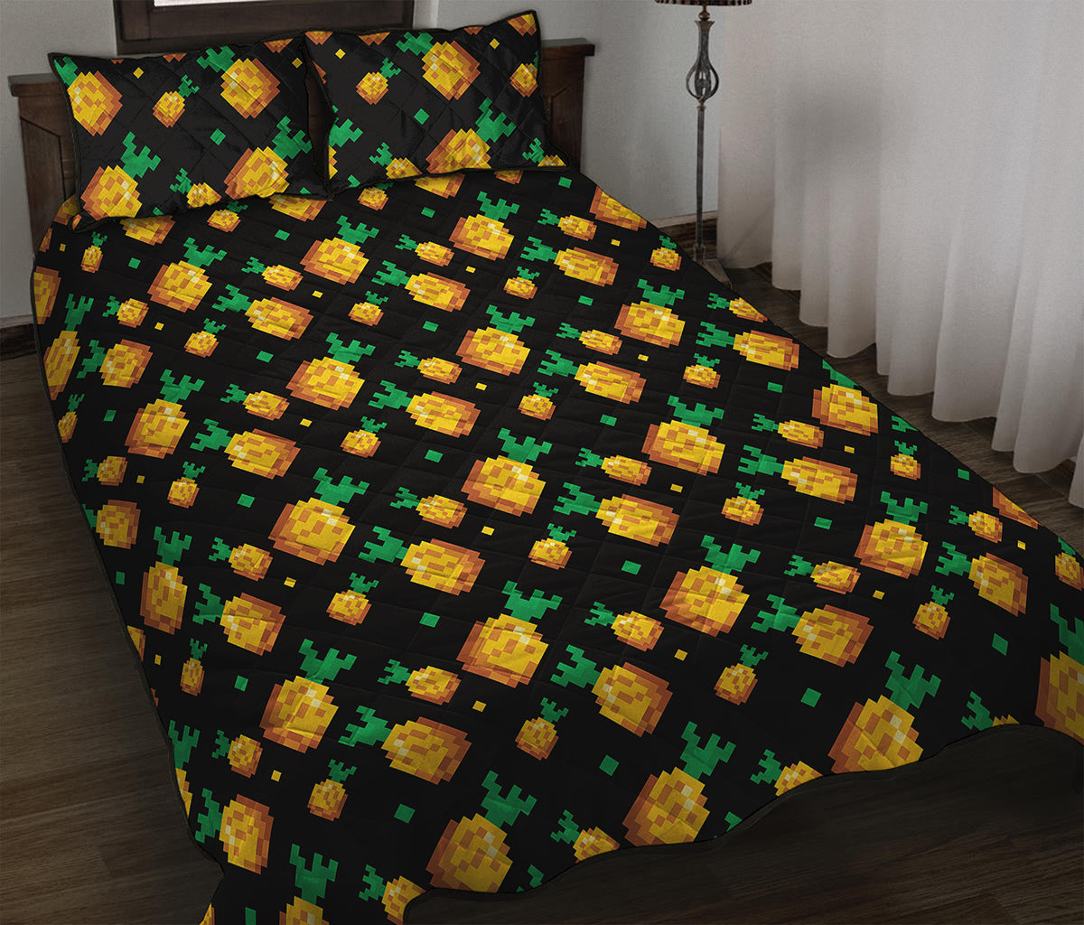 8-Bit Pixel Pineapple Print Quilt Bed Set