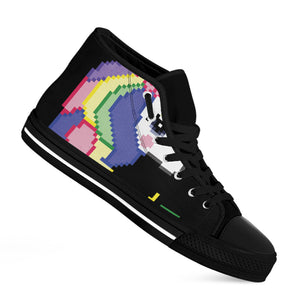 8-Bit Pixel Unicorn Print Black High Top Shoes