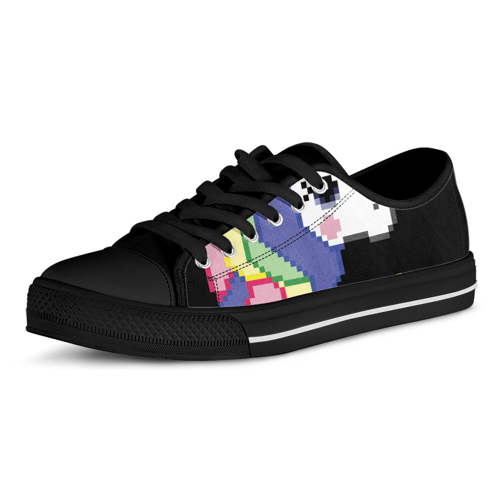 8-Bit Pixel Unicorn Print Black Low Top Shoes 