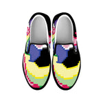 8-Bit Pixel Unicorn Print Black Slip On Shoes