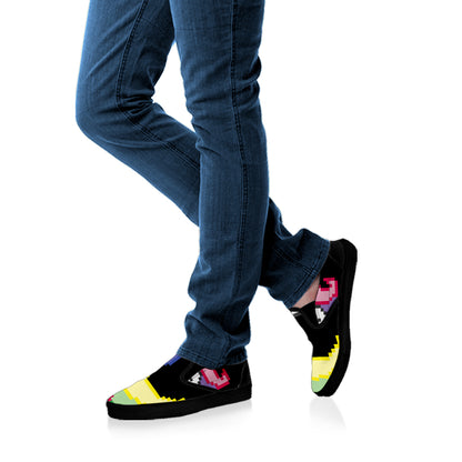 8-Bit Pixel Unicorn Print Black Slip On Shoes