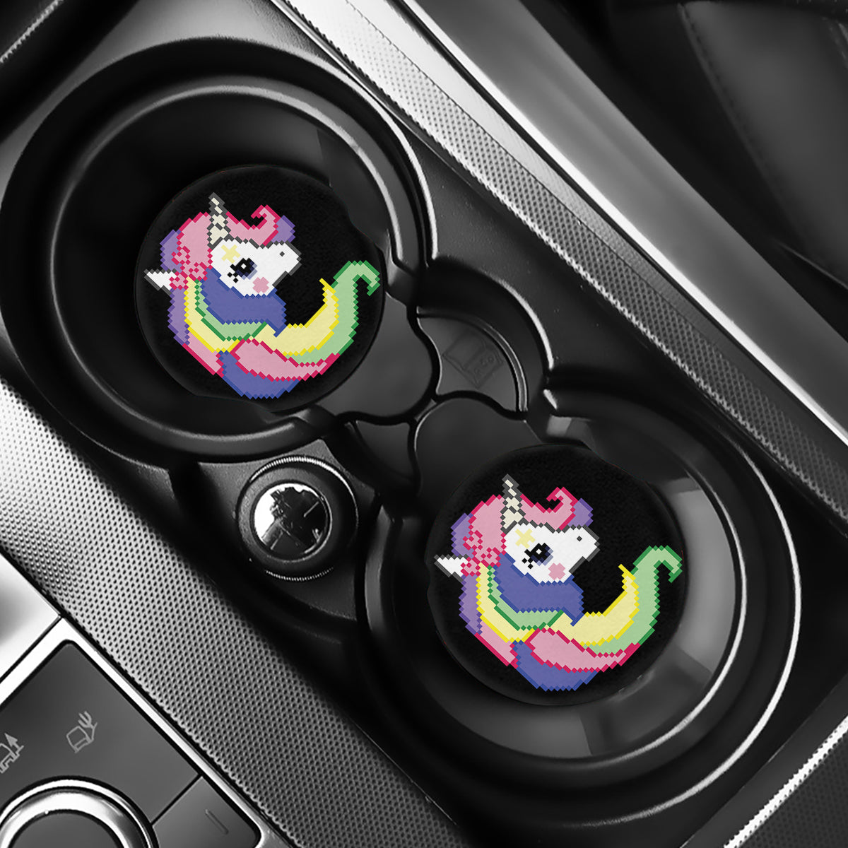 8-Bit Pixel Unicorn Print Car Coasters