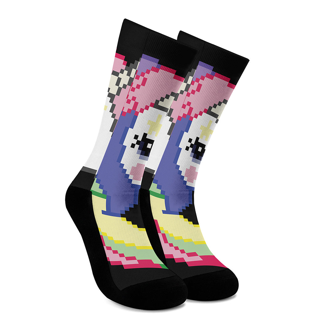 8-Bit Pixel Unicorn Print Crew Socks