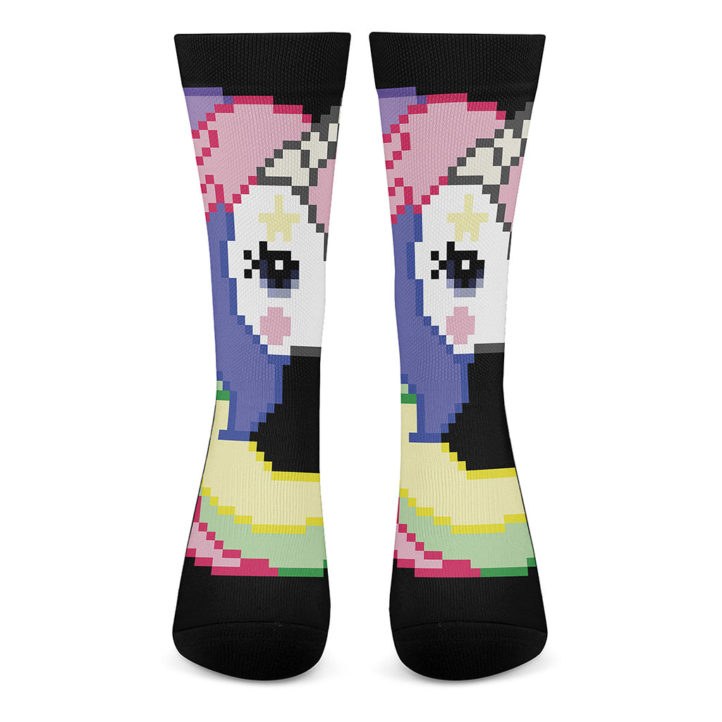 8-Bit Pixel Unicorn Print Crew Socks