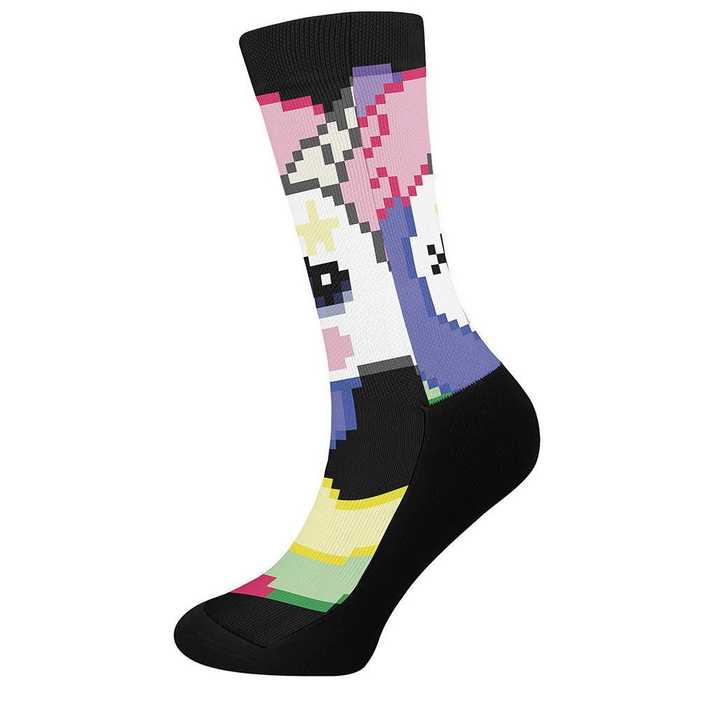 8-Bit Pixel Unicorn Print Crew Socks