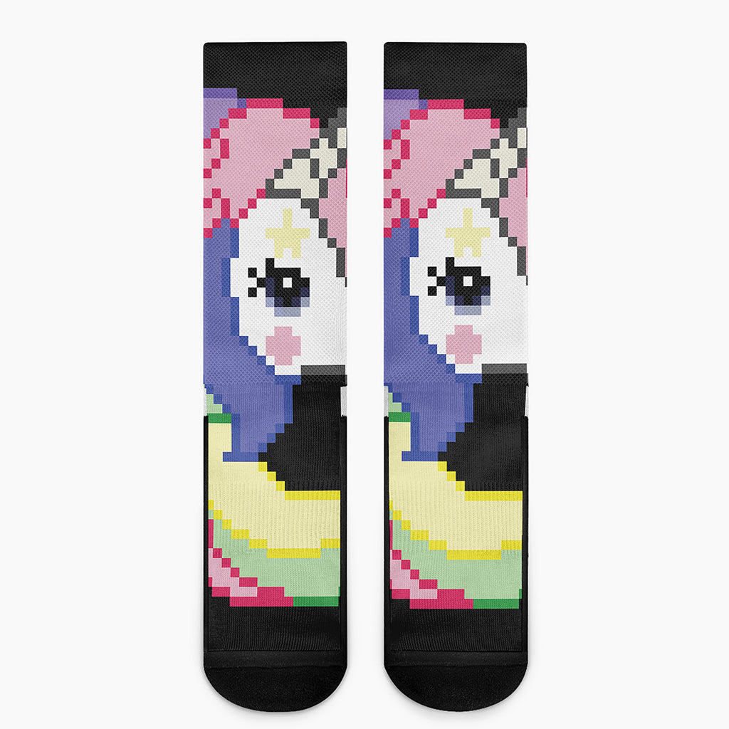 8-Bit Pixel Unicorn Print Crew Socks