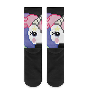 8-Bit Pixel Unicorn Print Crew Socks